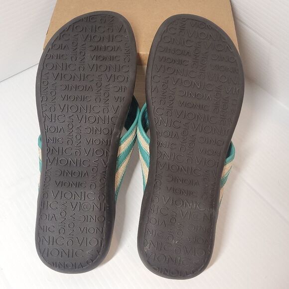 Vionic Marisa Orthotic Gold Buckles Teal w Gold Shimmer Sandals Flip Flops 9 - Picture 8 of 10